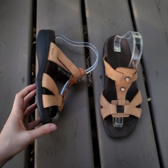 Mephisto Camel Tan Nubuck Suede Leather Strappy Rhinestone Wedge Sandals 40 - Picture 1 of 7